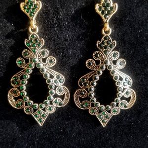 Gold & Green Crystal's Chandelier Earrings